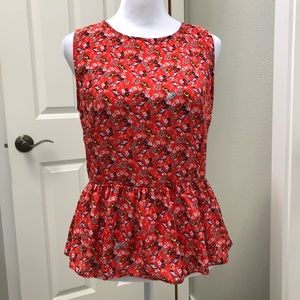 IXIA SLEEVELESS PEPLUM TOP RED BIRD PRINT SMALL